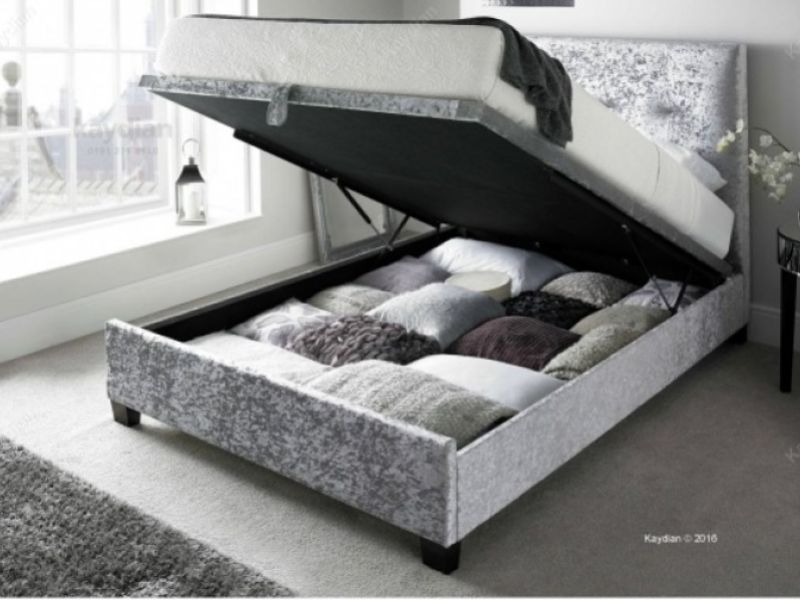 Kaydian Walkworth 4ft6 Double Silver Velvet Fabric Ottoman Storage Bed