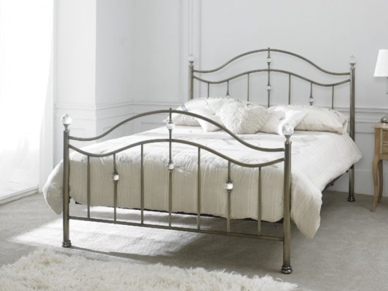 Limelight Cygnus 5ft Kingsize Antique Brass Metal Bed Frame with Crystals