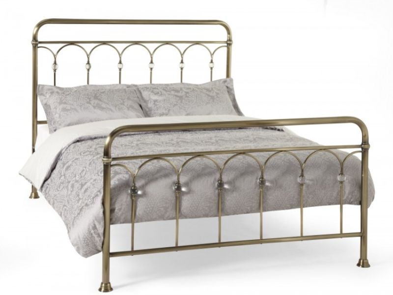 Serene Shilton 4ft Small Double Antique Brass Metal Bed Frame with Crystals