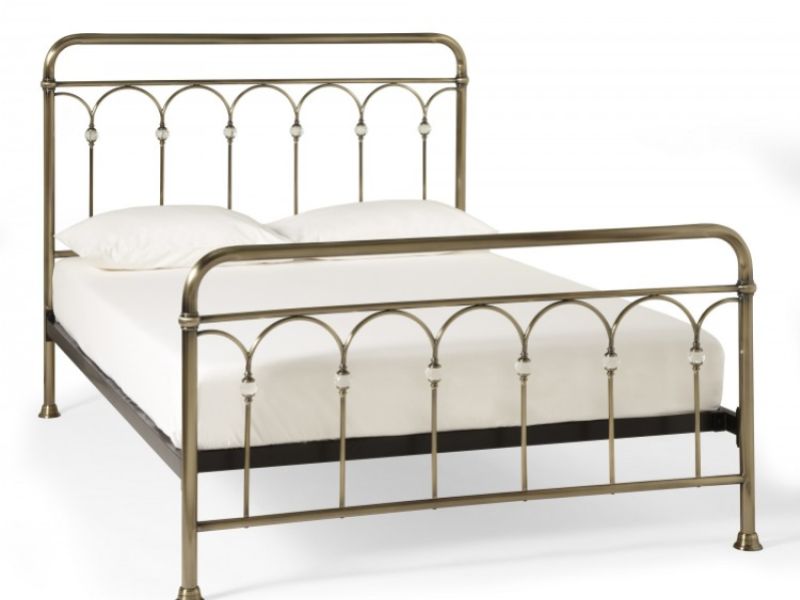 Serene Shilton 4ft Small Double Antique Brass Metal Bed Frame with Crystals