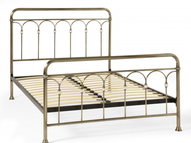 Serene Shilton 4ft Small Double Antique Brass Metal Bed Frame with Crystals