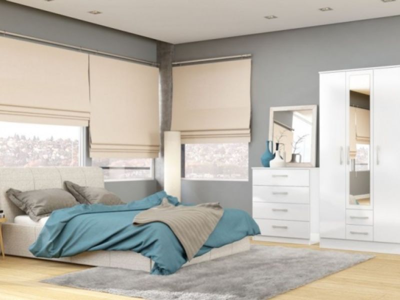 Birlea Lynx White Gloss 3 Door 2 Drawer Wardrobe with Centre Mirror