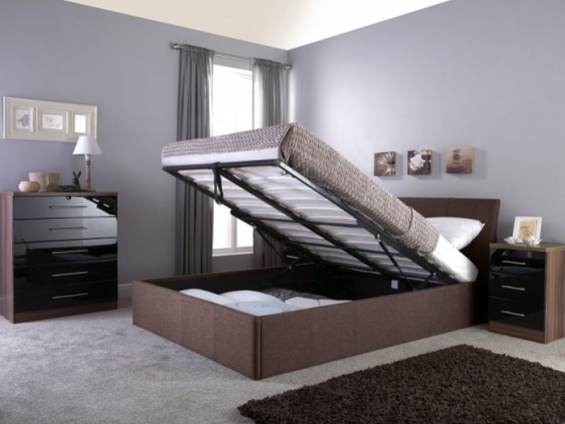 GFW Ascot 4ft6 Double Brown Fabric Ottoman Bed Frame