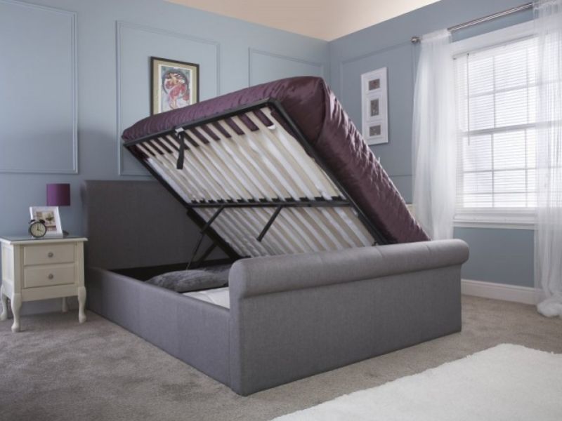 GFW Carolina 4ft6 Double Silver Fabric Ottoman Bed Frame