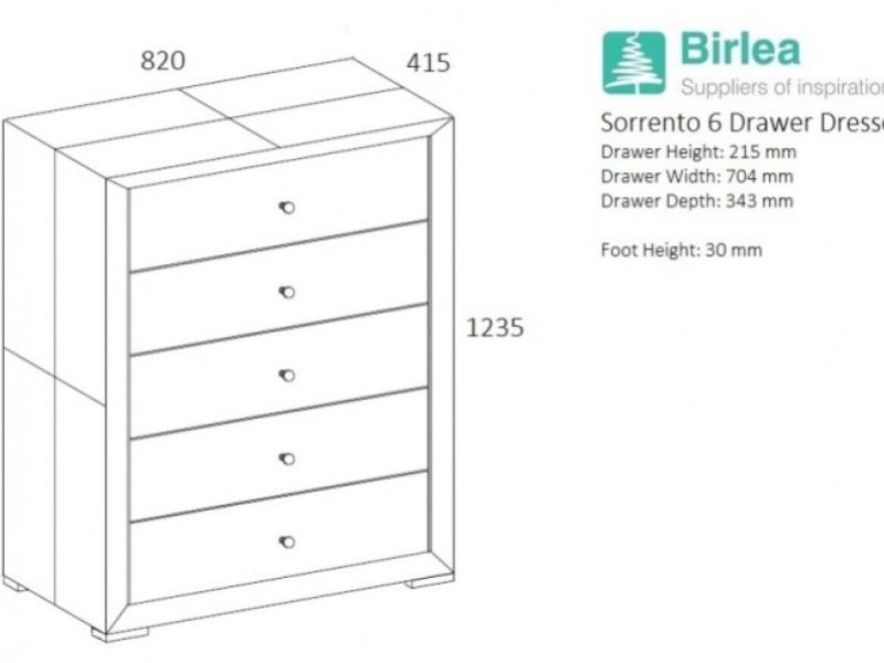 Birlea Sorrento 5 Drawer Chest in Grey Fabric