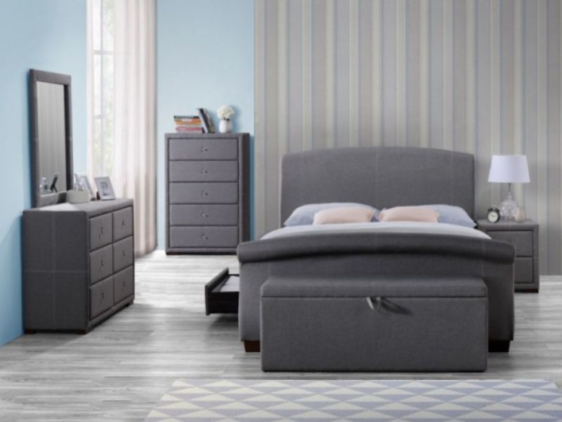 Birlea Barcelona 5ft Kingsize Grey Fabric Bed Frame with 2 Drawers