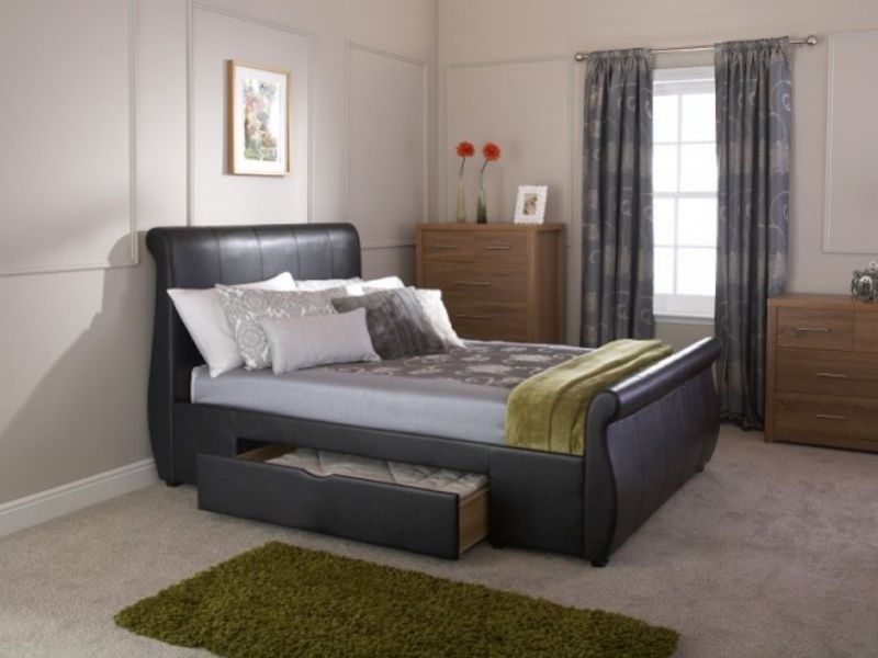 GFW Alabama 4ft6 Double Brown Faux Leather Storage Bed Frame