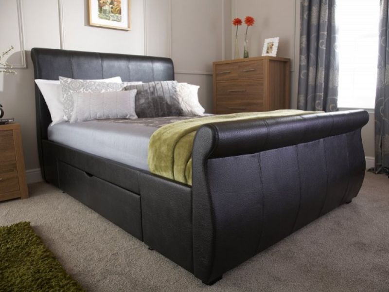 GFW Alabama 4ft6 Double Brown Faux Leather Storage Bed Frame