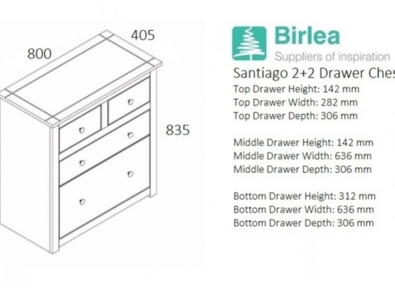 Birlea Santiago 2+2 Drawer Chest