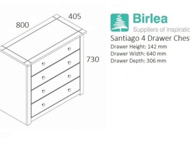 Birlea Santiago 4 Drawer Chest of Drawers