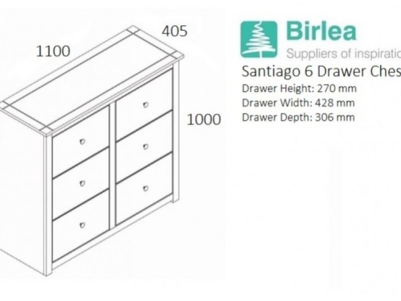 Birlea Santiago 6 Drawer Chest of Drawers