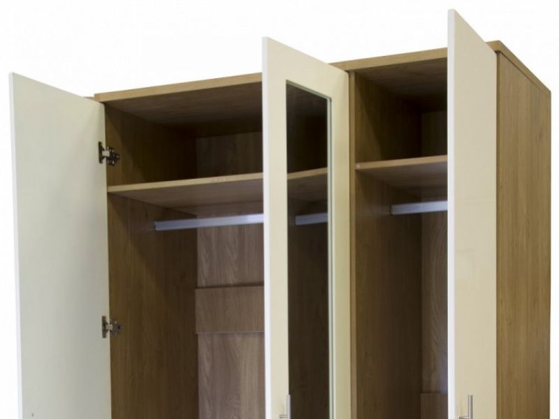 GFW Keswick 3 Door Cream Gloss Wardrobe With Mirrors