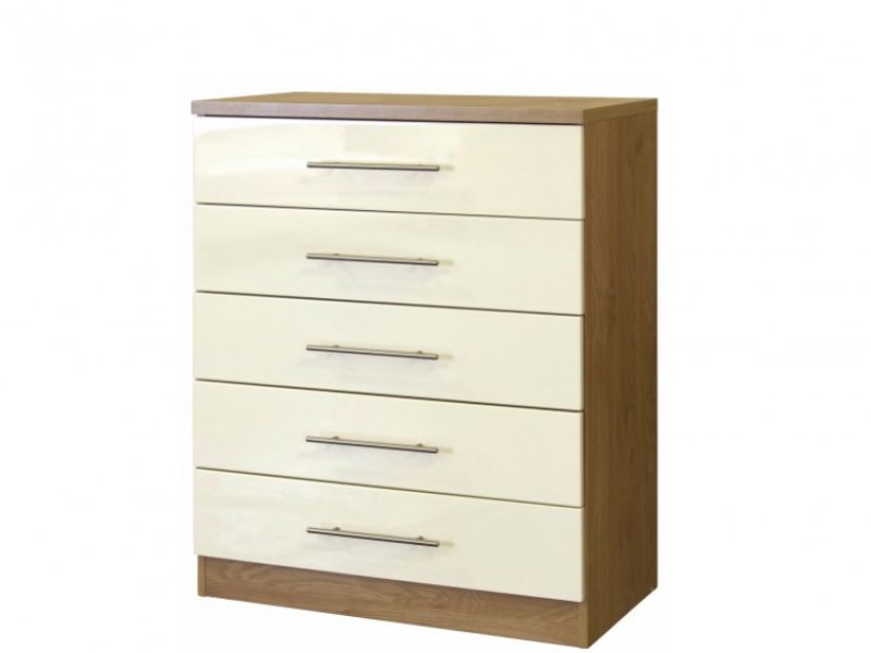 GFW Keswick 5 Drawer Cream Gloss Chest