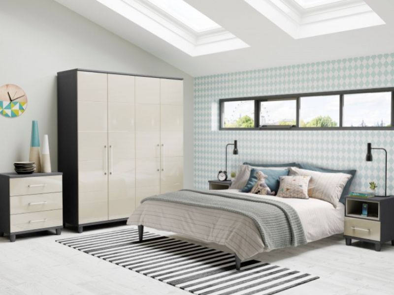 KT Halo Gloss Pale Grey 3 Door Wardrobe With Centre Mirror