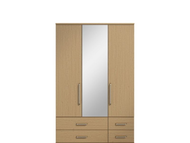 KT Deco Oak 3 Door Mirrored Gents Wardrobe