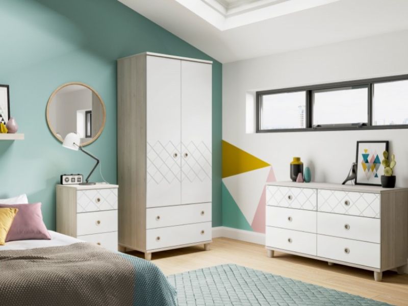 KT Geo White 2 Door Mirrored Gents Wardrobe
