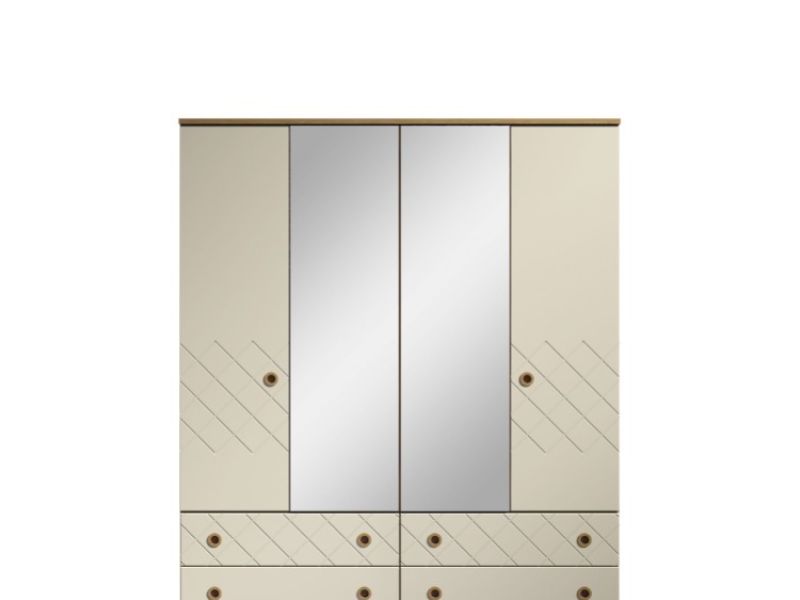 KT Geo Alabaster And Oak 4 Door Mirrored Gents Wardrobe