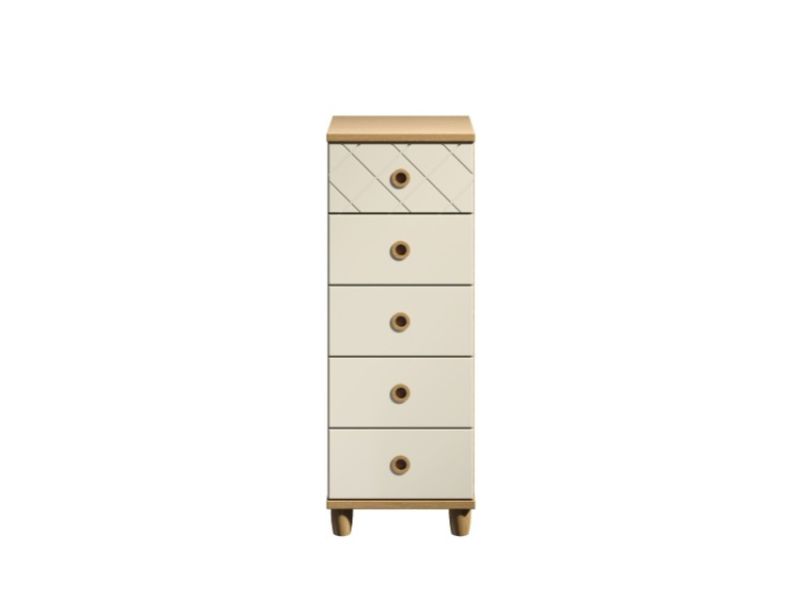 KT Geo Alabaster And Oak 5 Drawer Narrow Chest