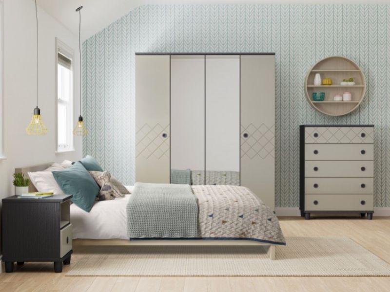 KT Geo Soft Grey And Black 1 Drawer Bedside