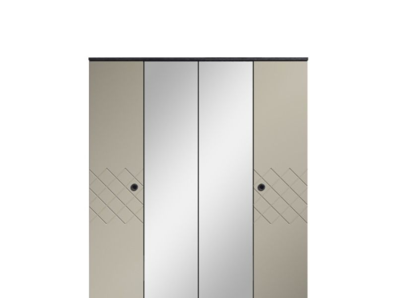 KT Geo Soft Grey And Black 4 Door Mirrored Wardrobe