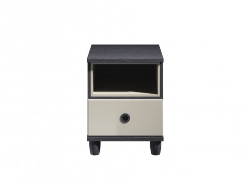 KT Geo Soft Grey And Black 1 Drawer Bedside