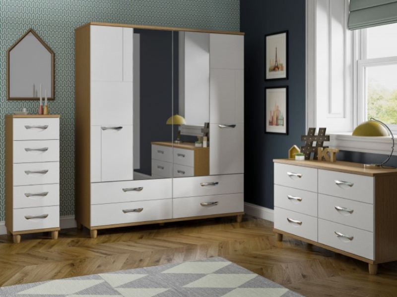 KT Moda White 3 Door Mirrored Gents Wardrobe