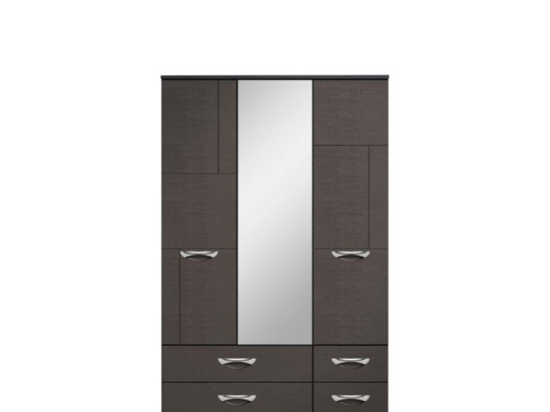 KT Moda Graphite And Black 3 Door Mirrored Gents Wardrobe
