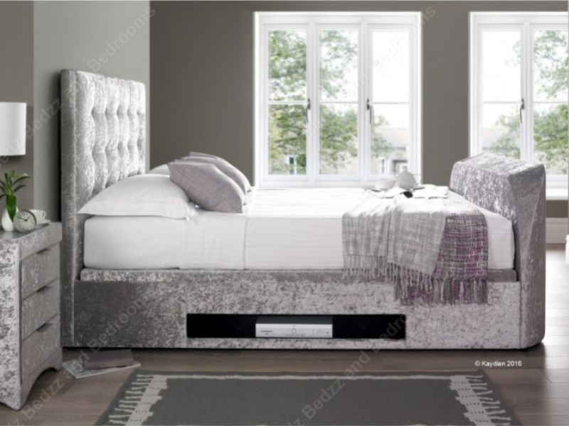 Kaydian Barnard 4ft6 Double Silver Velvet Ottoman TV Bed