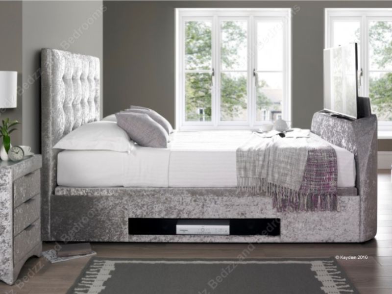 Kaydian Barnard 4ft6 Double Silver Velvet Ottoman TV Bed