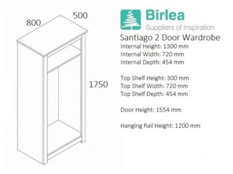 Birlea Santiago 2 Door Wardrobe