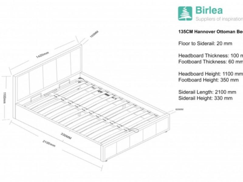 Birlea Hannover 4ft6 Double Grey Fabric Ottoman Bed