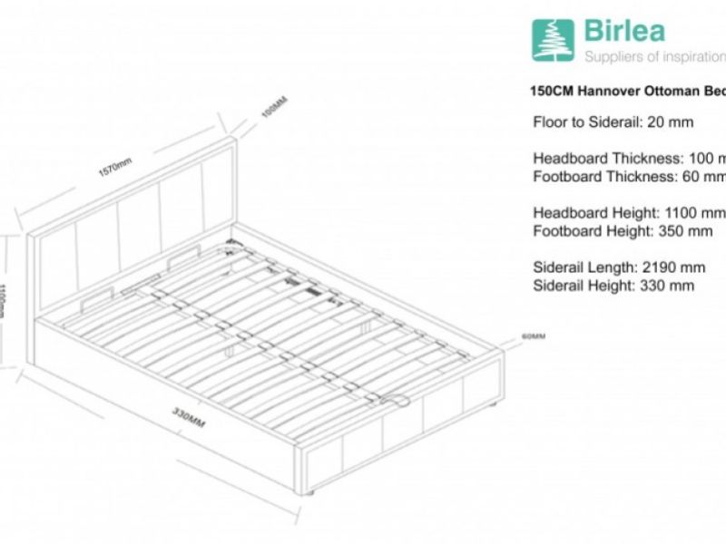 STORE CLEARANCE Birlea Hannover 5ft Kingsize Grey Fabric Ottoman Bed