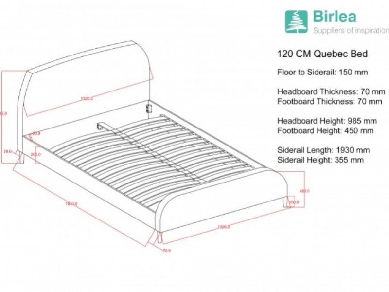 Birlea Quebec 4ft Small Double Grey Fabric Bed Frame