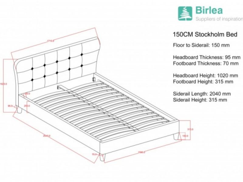 Birlea Stockholm 5ft Kingsize Red Fabric Bed Frame