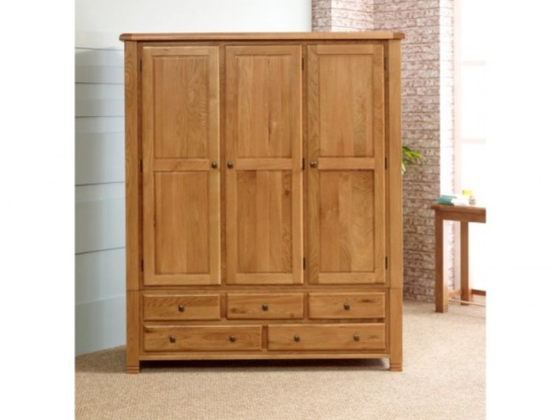 Birlea Woodstock 3 Door 5 Drawer Oak Wardrobe