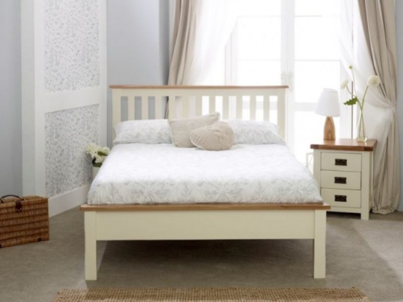 Birlea New Hampshire 5ft Kingsize Cream And Oak Wooden Bed Frame With Low Footend