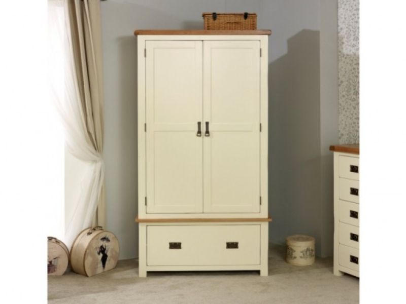 Birlea New Hampshire Cream And Oak 2 Door 1 Drawer Wardrobe