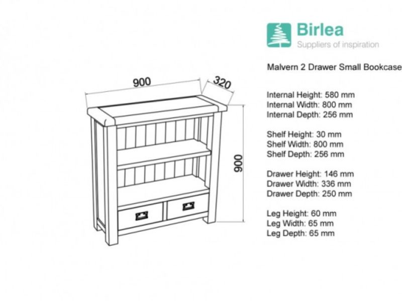 Birlea Malvern Oak 2 Drawer Small Bookcase