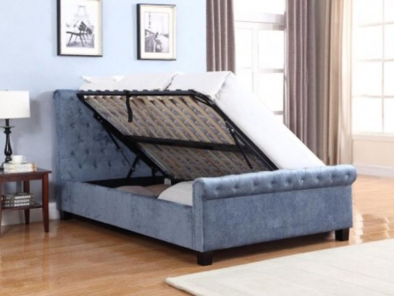 Flair Furnishings Lola 4ft6 Double Blue Fabric Ottoman Bed Frame