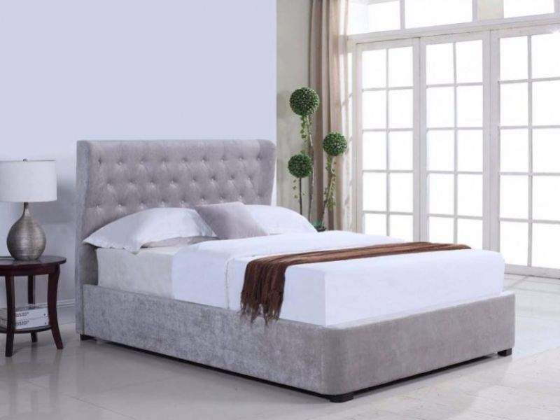 Flair Furnishings Rebecca 4ft6 Double Silver Fabric Ottoman Bed Frame