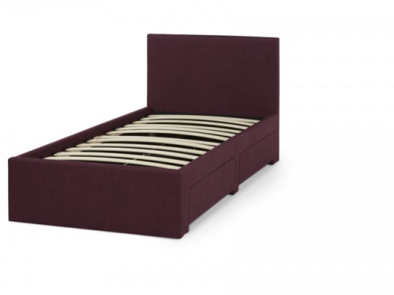 Serene Scarlett 3ft Single Plum Fabric Bed With Drawers