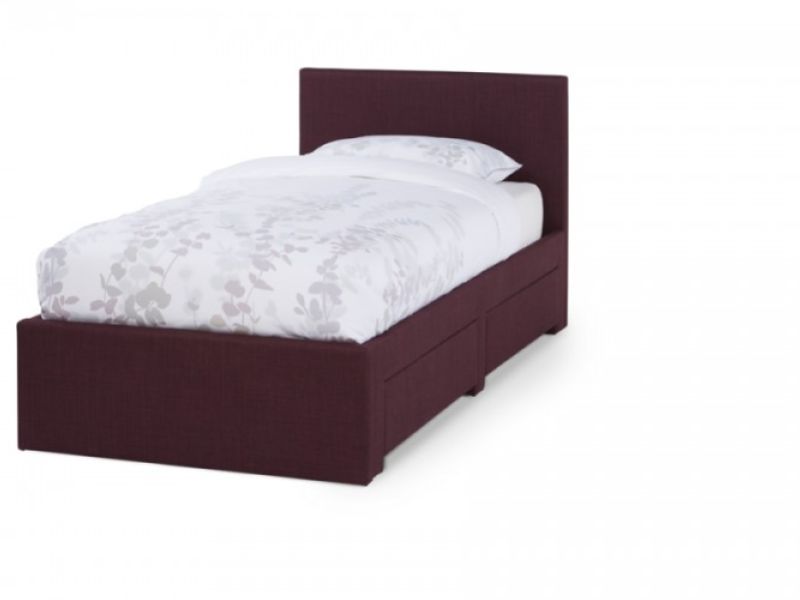 Serene Scarlett 3ft Single Plum Fabric Bed With Drawers