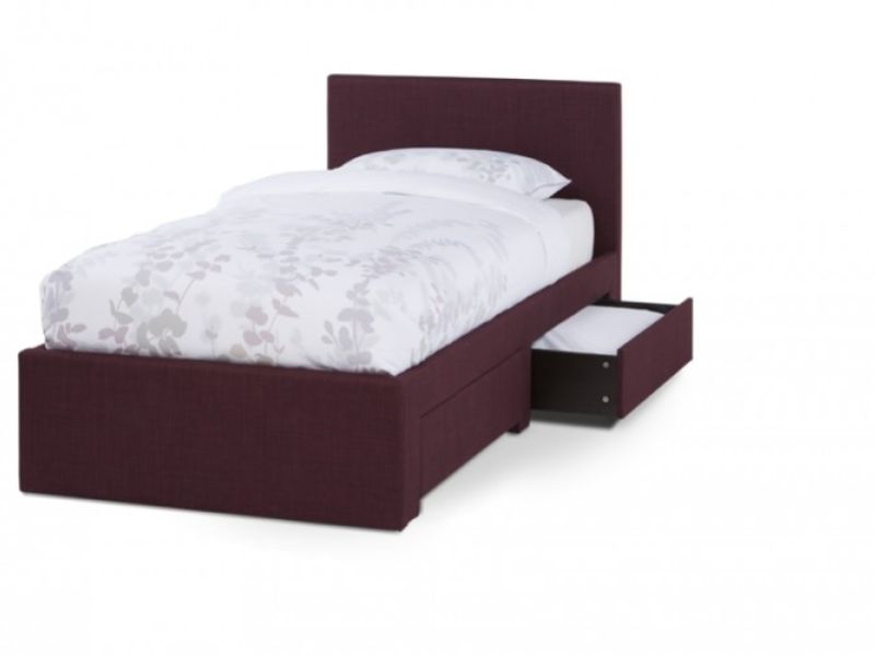 Serene Scarlett 3ft Single Plum Fabric Bed With Drawers