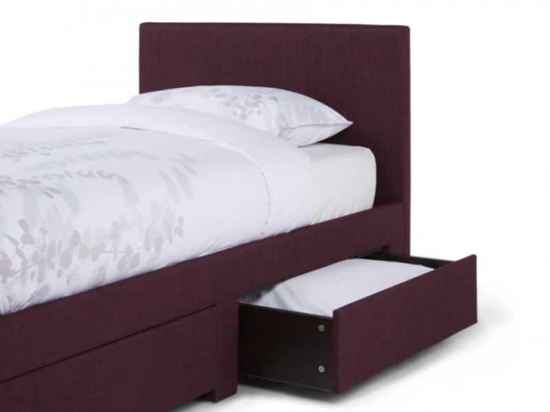 Serene Scarlett 3ft Single Plum Fabric Bed With Drawers