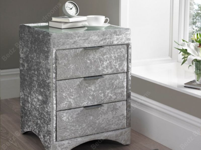 Kaydian Valencia Crushed Silver Velvet Fabric Bedside