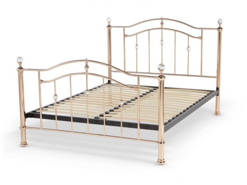 Serene Ashley 4ft Small Double Rose Gold Metal Bed Frame with Crystals