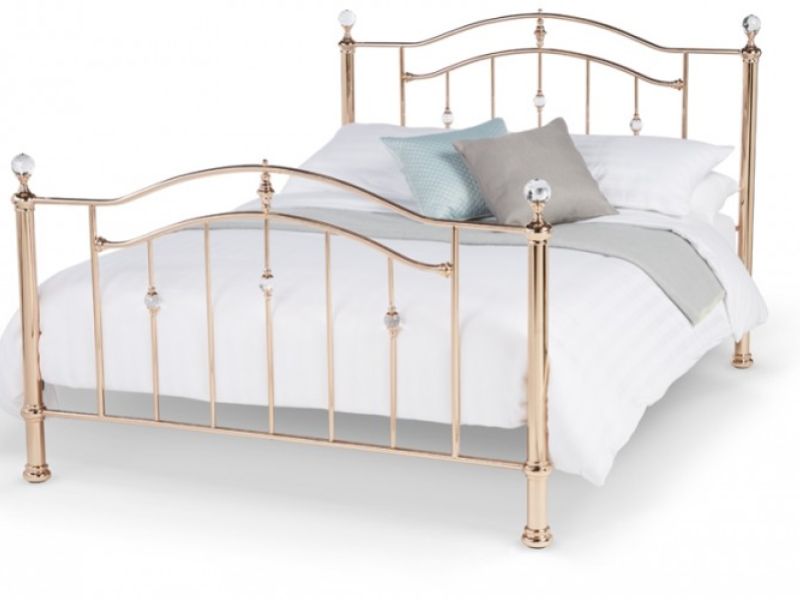 Serene Ashley 4ft Small Double Rose Gold Metal Bed Frame with Crystals