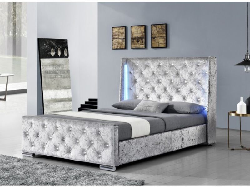 Sleep Design Dorchester 4ft6 Double Crushed Silver Velvet LED Bed Frame