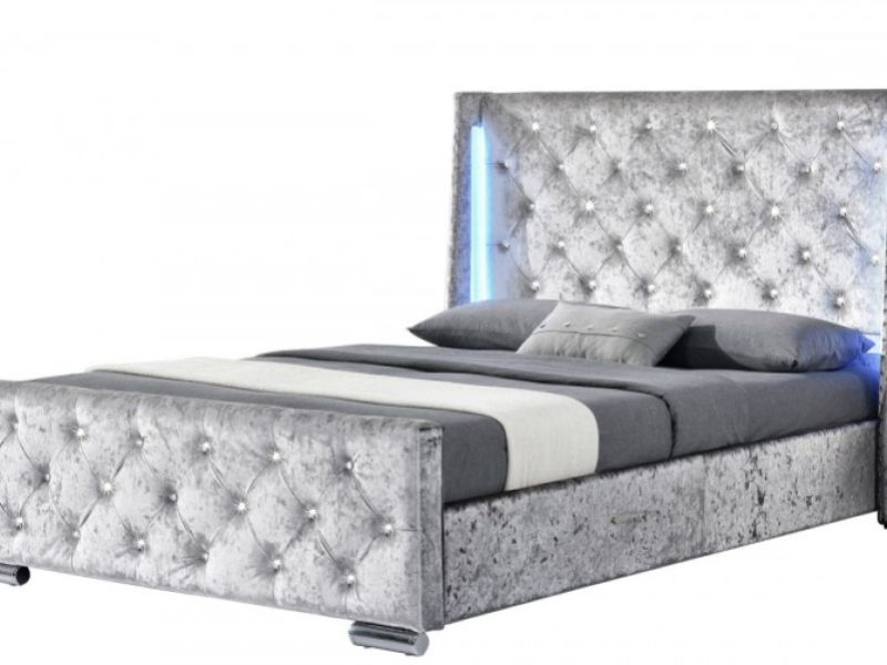 Sleep Design Dorchester 4ft6 Double Crushed Silver Velvet LED Bed Frame