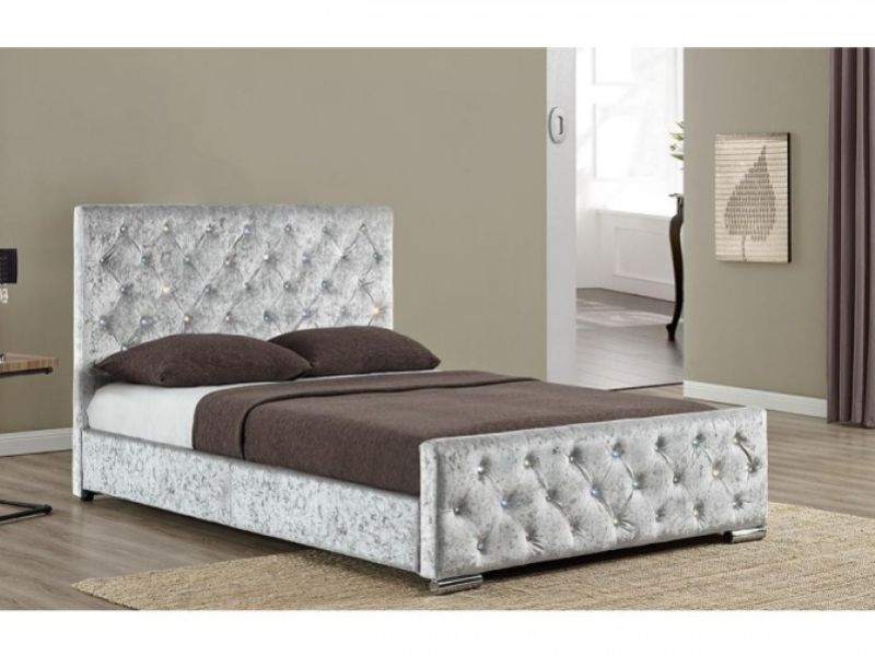 Sleep Design Beaumont 5ft Kingsize Crushed Silver Velvet Bed Frame